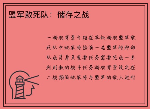 盟军敢死队：储存之战